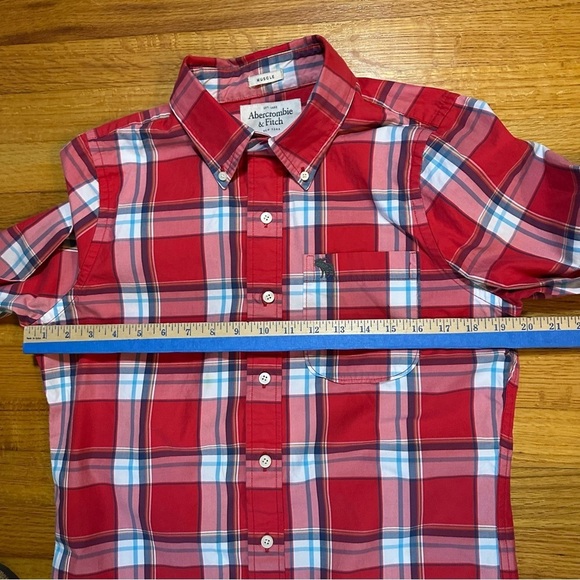 Abercrombie & Fitch Men Casual muscle Shirt Red Check Cotton size M(o) - Picture 9 of 13